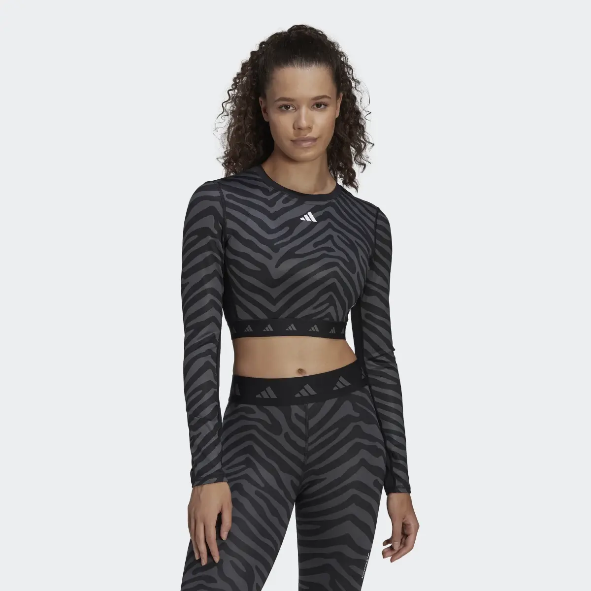 Adidas Hyperglam Techfit Crop Long Sleeve Zebra Tee. 2