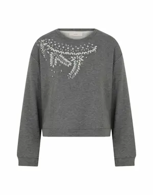 Boatneck Sweatshirt with Embroidered Design - 1 / GREY