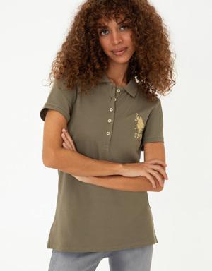 Kadın Haki Polo Yaka Basic T-Shirt