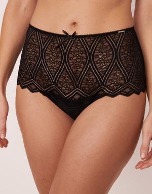 Lace and Mesh High Waist Thong Panty