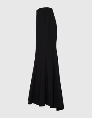 Crepe Long Fish Black Skirt