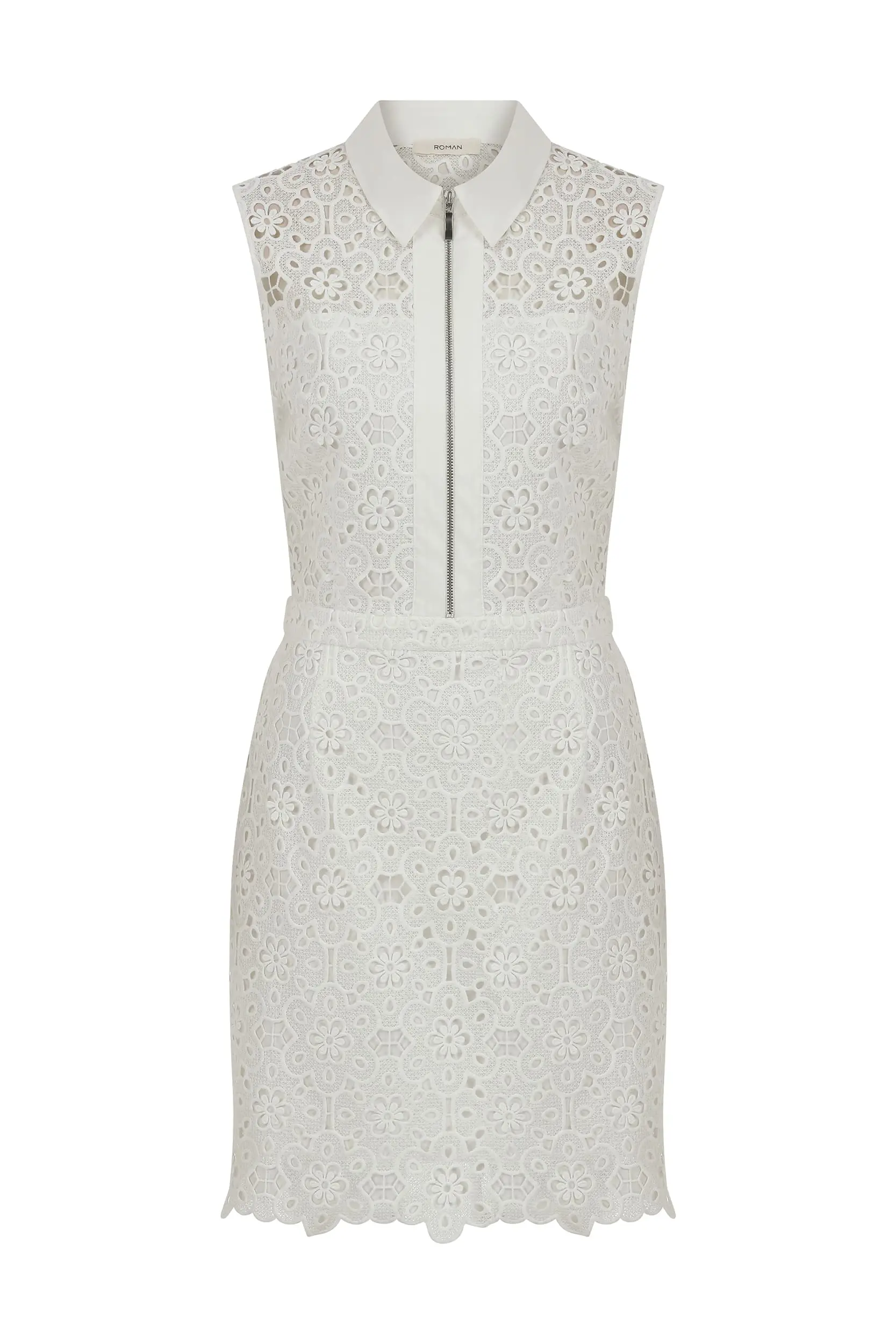 Roman Embroidered Sleeveless Mini White Sheath Dress - 4 / WHITE. 1