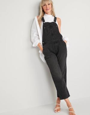 Slouchy Straight Black Workwear Non-Stretch Jean Overalls for Women black