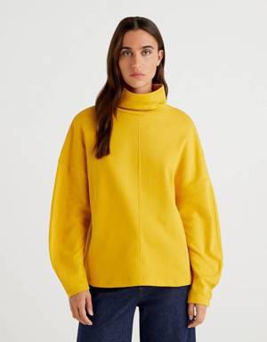 Kadın Sarı Dik Yaka Sweatshirt