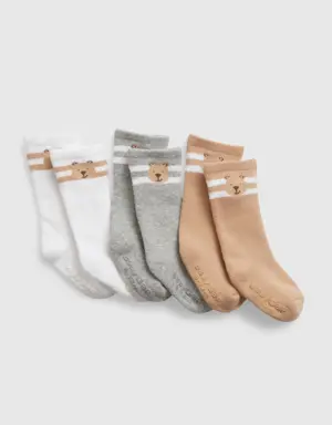 Gap Baby Cotton Brannan Bear Crew Socks (3-Pack) white