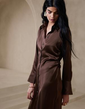 Petite Enchant Silk Shirtdress brown