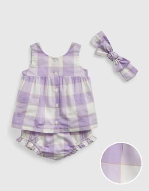 Baby Shiny Gingham Outfit Set purple