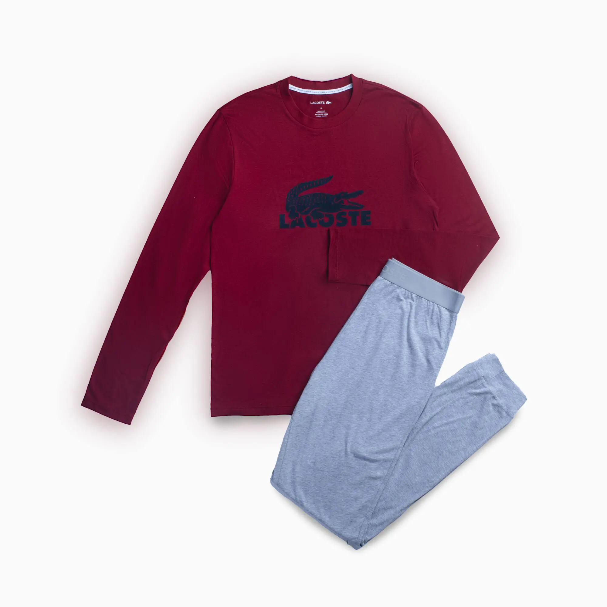 Lacoste Conjunto de pijama largo con logo de terciopelo para hombre. 1