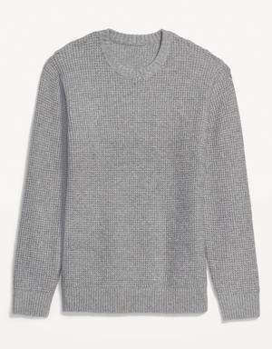 Cozy Waffle-Textured Crew-Neck Sweater for Men gray
