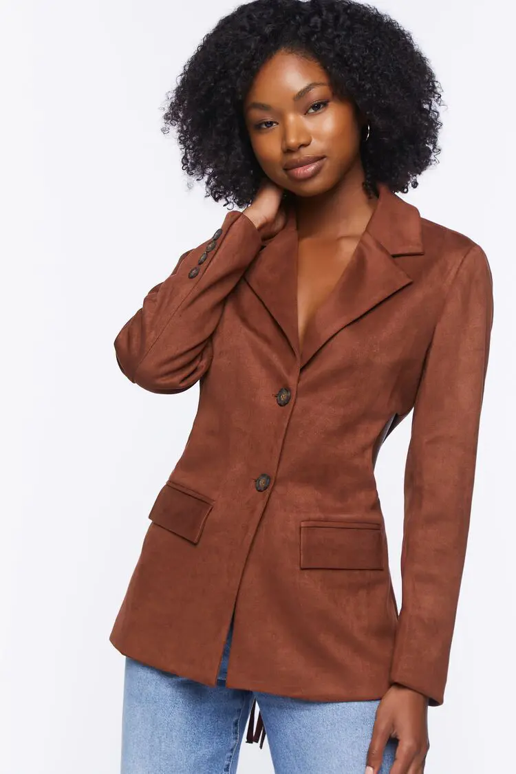 Forever 21 Forever 21 Faux Suede Cutout Blazer Chocolate. 1