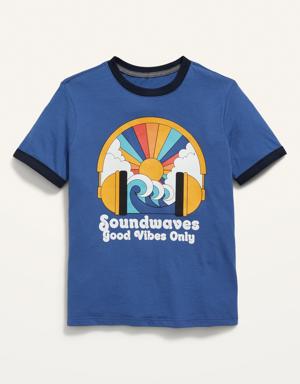 Soft-Washed Graphic Ringer T-Shirt for Boys blue
