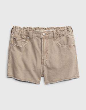 Kids High-Rise Girlfriend Shorts with Washwell beige