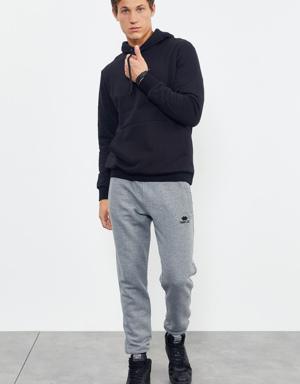 Siyah Kuru Kafa Sırt Baskılı Kapüşonlu Rahat Form Erkek Sweatshirt - 88008
