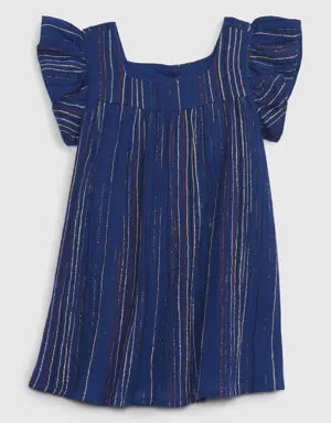 Baby Crinkle Gauze Metallic Stripe Dress blue