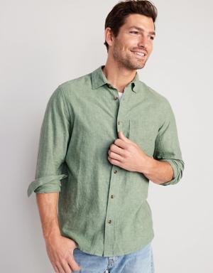 Old Navy Regular-Fit Everyday Non-Stretch Linen-Blend Shirt for Men green