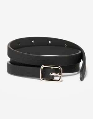 Slim Faux Textured-Leather Belt for Women (0.75-inch) black