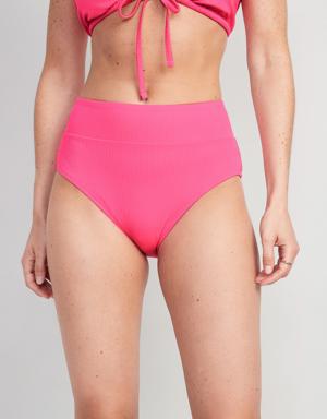 High-Waisted Banded Rib-Knit Bikini Swim Bottoms for Women pink