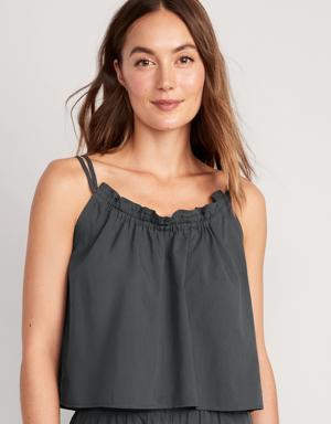 Ruffle-Trimmed Double-Strap Cami Pajama Top for Women black