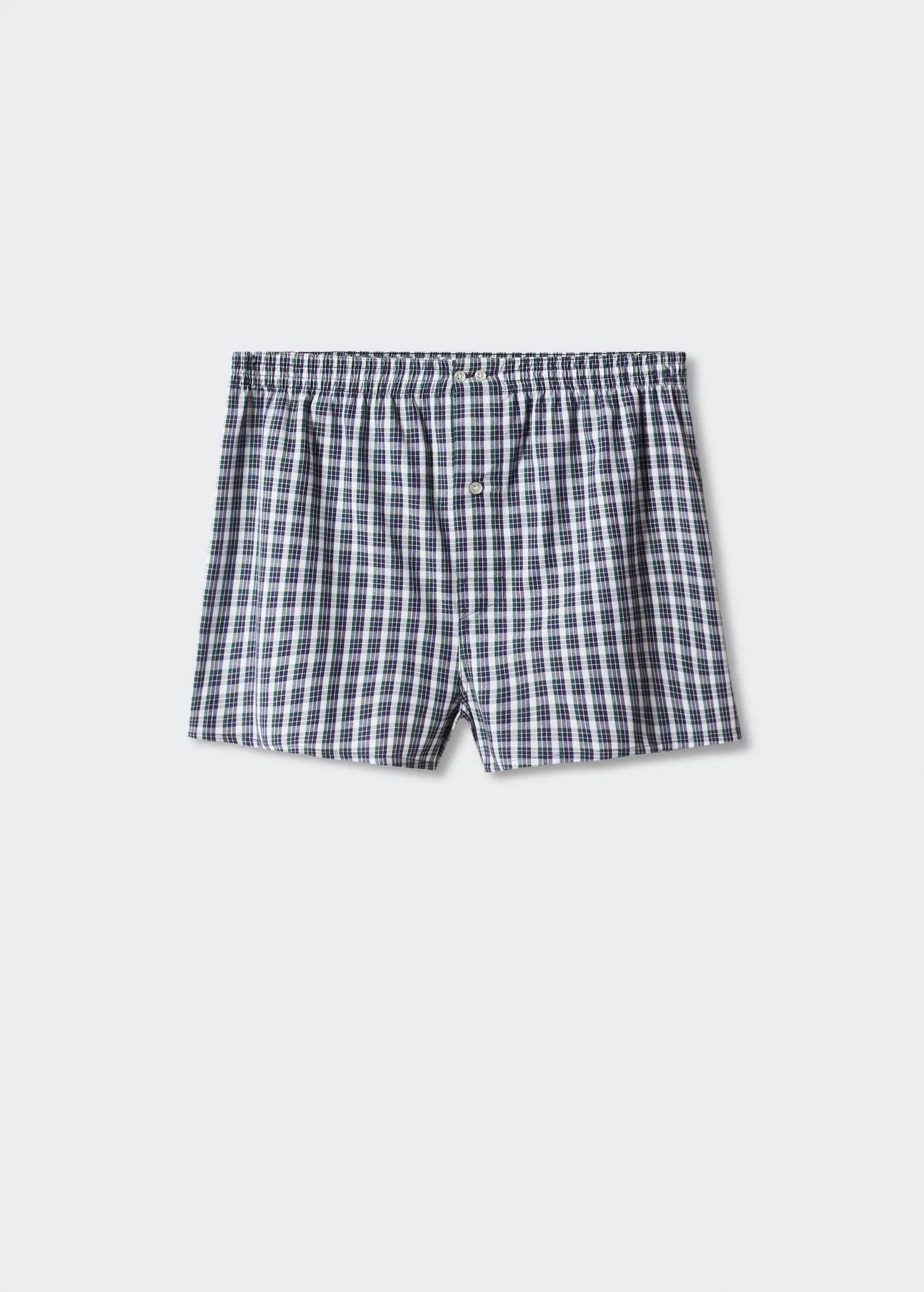 Mango Gingham check cotton briefs. a pair of boxers with a blue and white checkered pattern. 