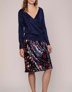 Shimmering Fitted Panel Wrap Top
