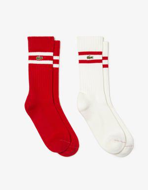Unisex ribbed knit socks with contrast stripes