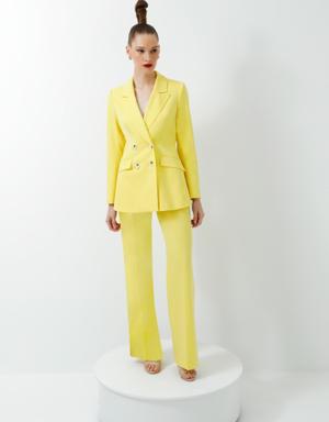 Double Breasted Button Detailed Yellow Suit