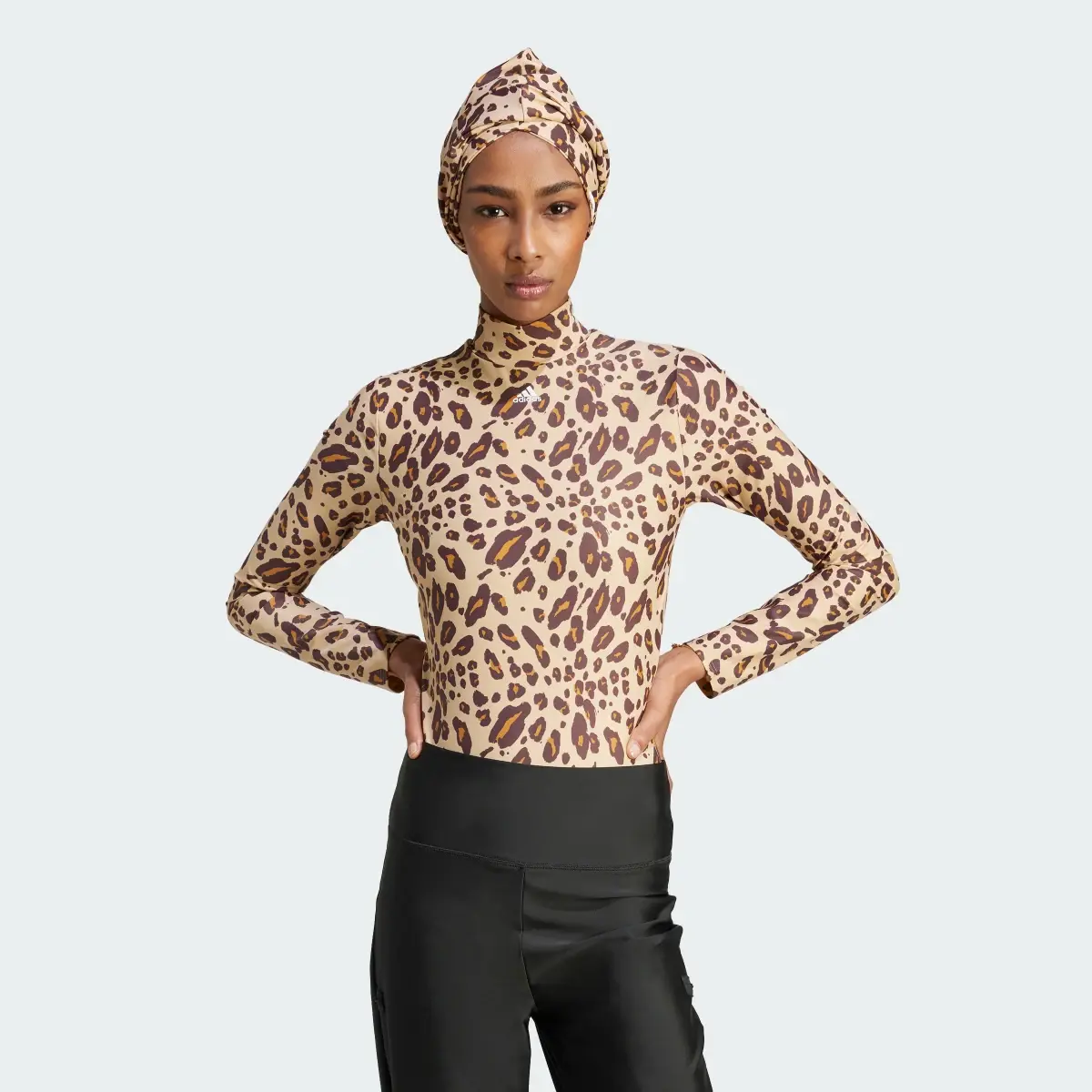 Adidas Essentials Animal Print Long Sleeve Swimsuit. 2