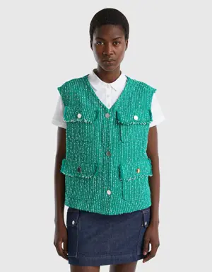 green bouclé vest