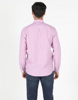 Regular Fit Shirt Neck Erkek Lila Uzun Kol Gömlek