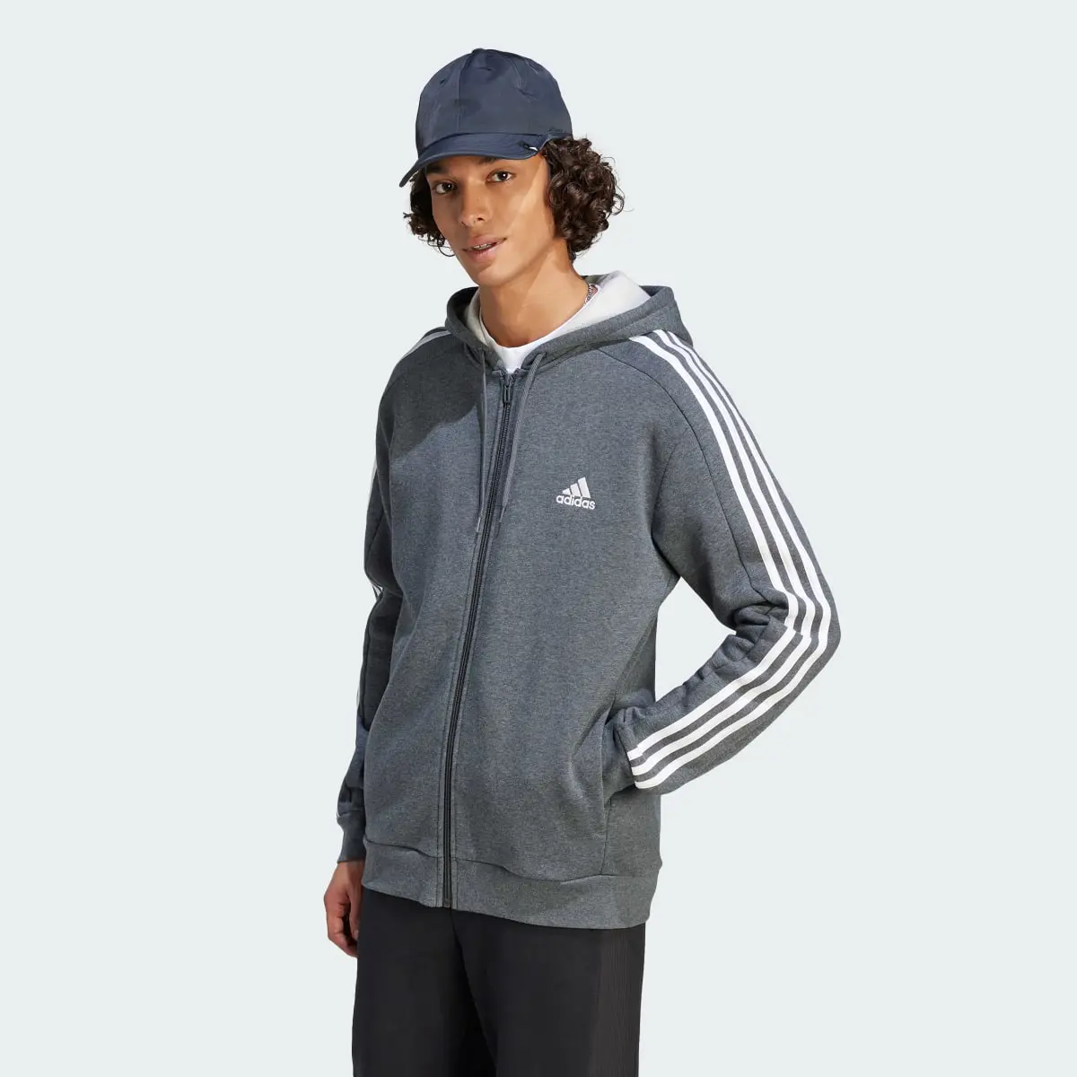 Adidas Essentials Fleece 3-Stripes Full-Zip Hoodie. 2