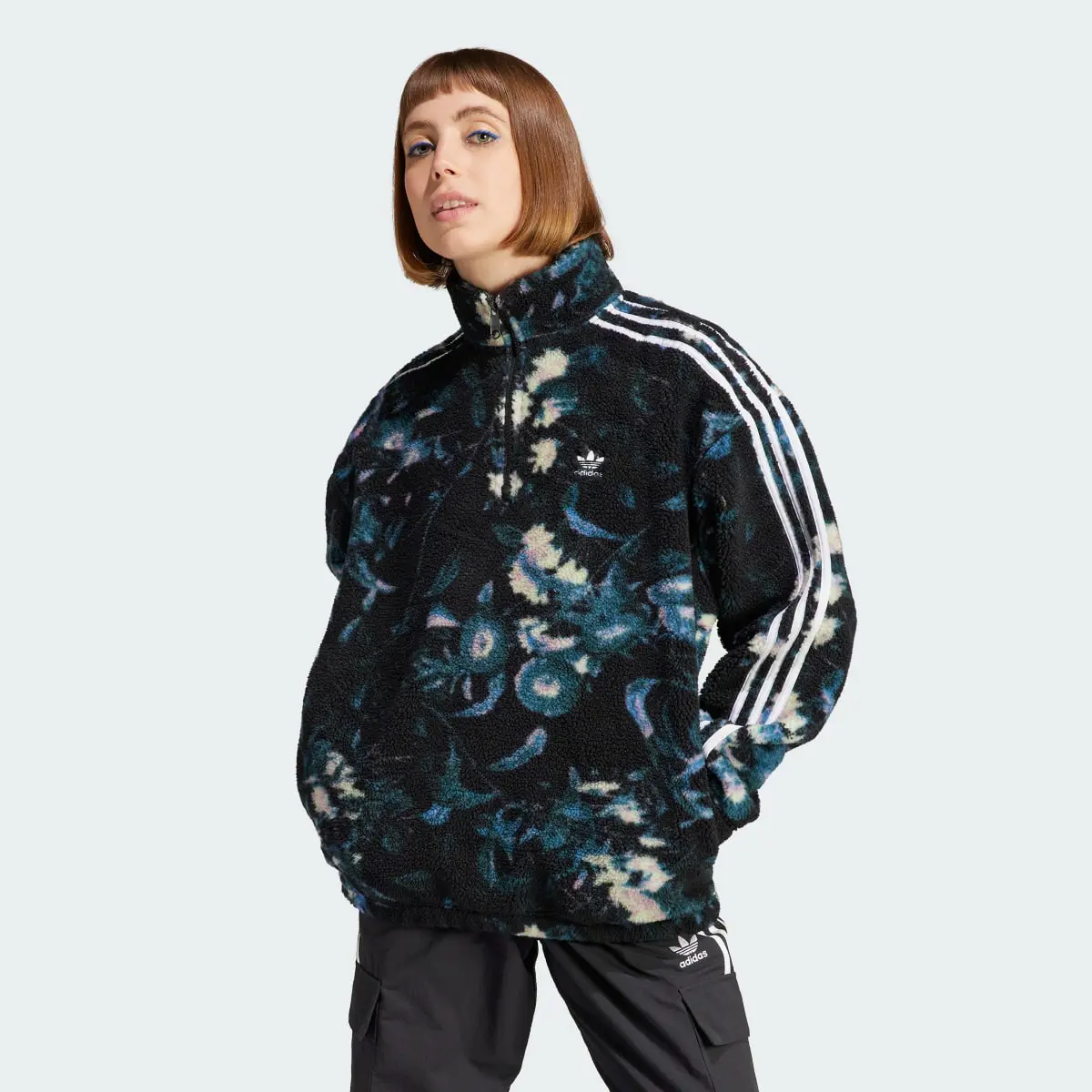 Adidas Allover Print Flower Fleece Jacket. 2