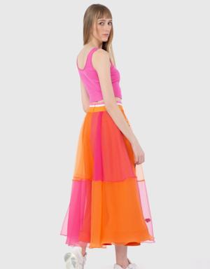 Knitwear Band Belt Flounce Orange Organza Skirt