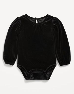 Long Puff-Sleeve Velvet Bodysuit for Baby black