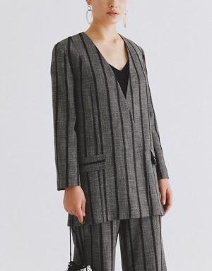 Longline Grey Striped Blazer