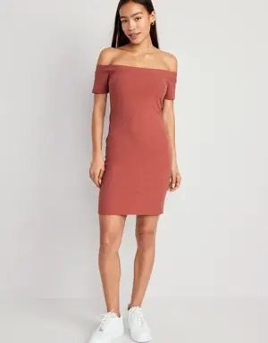 Off-Shoulder Ribbed Mini Dress pink
