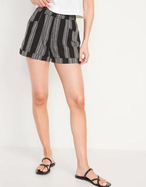 High-Waisted Railroad-Stripe Linen-Blend Shorts for Women -- 3.5-inch inseam multi