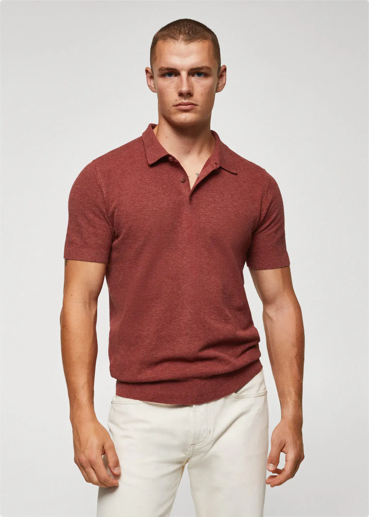 Mango Structured knit cotton polo. 1
