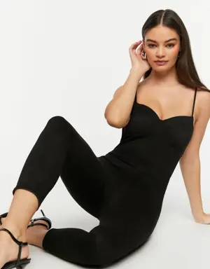 Forever 21 Faux Suede Bustier Jumpsuit Black