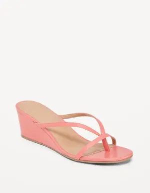 Faux-Leather Wedge Thong Sandals for Women pink