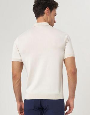 Erkek Kısa Kol Polo Yaka Düğmeli Basic Yazlık Triko T-Shirt EKRU