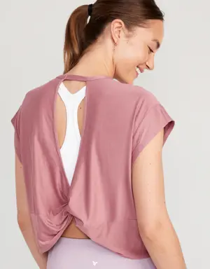 Loose Cloud 94 Soft Cutout-Back Cropped T-Shirt for Women pink