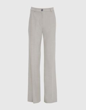 High Waist Beige Palazzo Pants With One Button