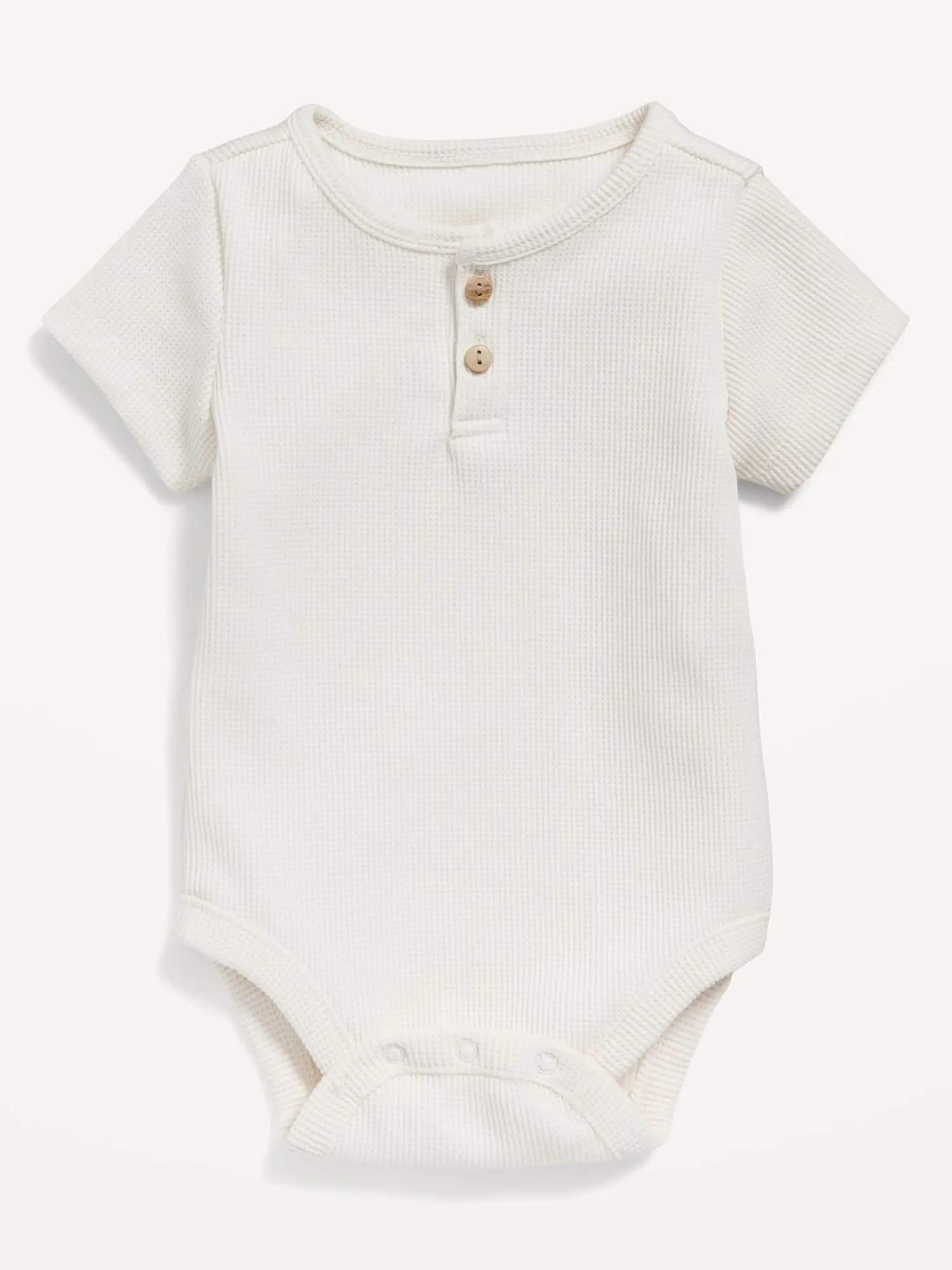 Old Navy Unisex Short-Sleeve Thermal-Knit Henley Bodysuit for Baby white. 1