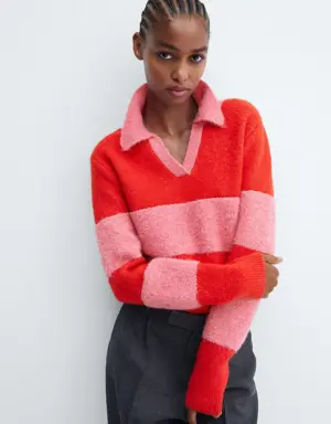 Polo-neck sweater with contrast panel