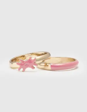 two rings with pink enamelled details