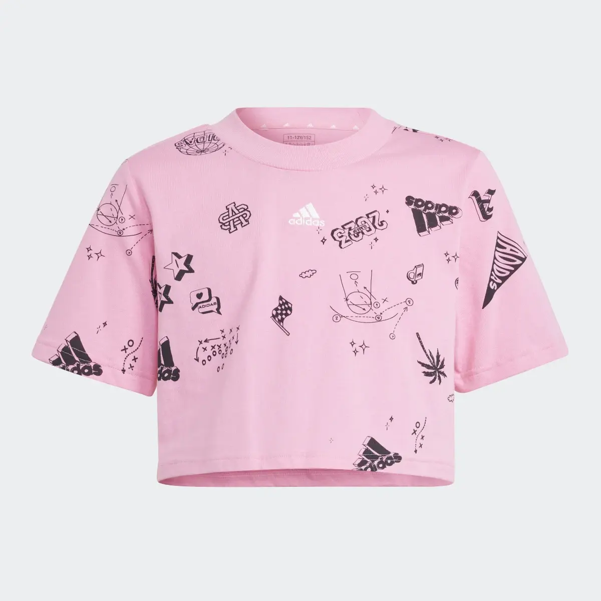 Adidas Brand Love Allover Print Kids Crop Tişört. 1