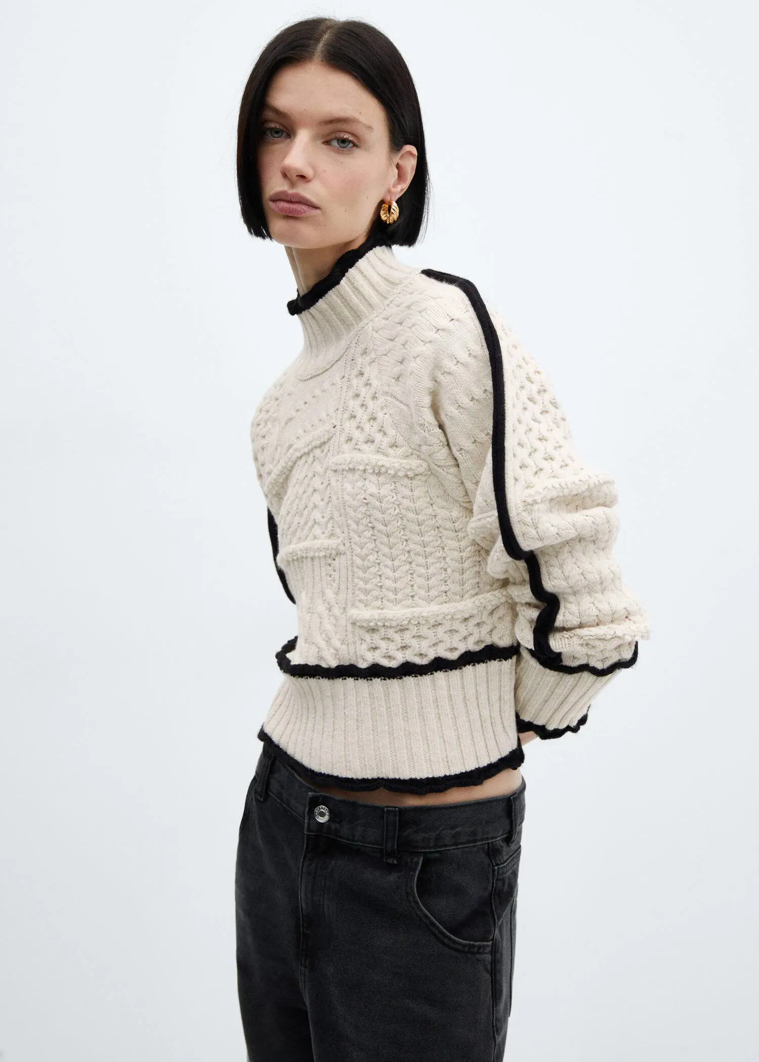 Mango Cable-knit sweater with contrasting trim. 2