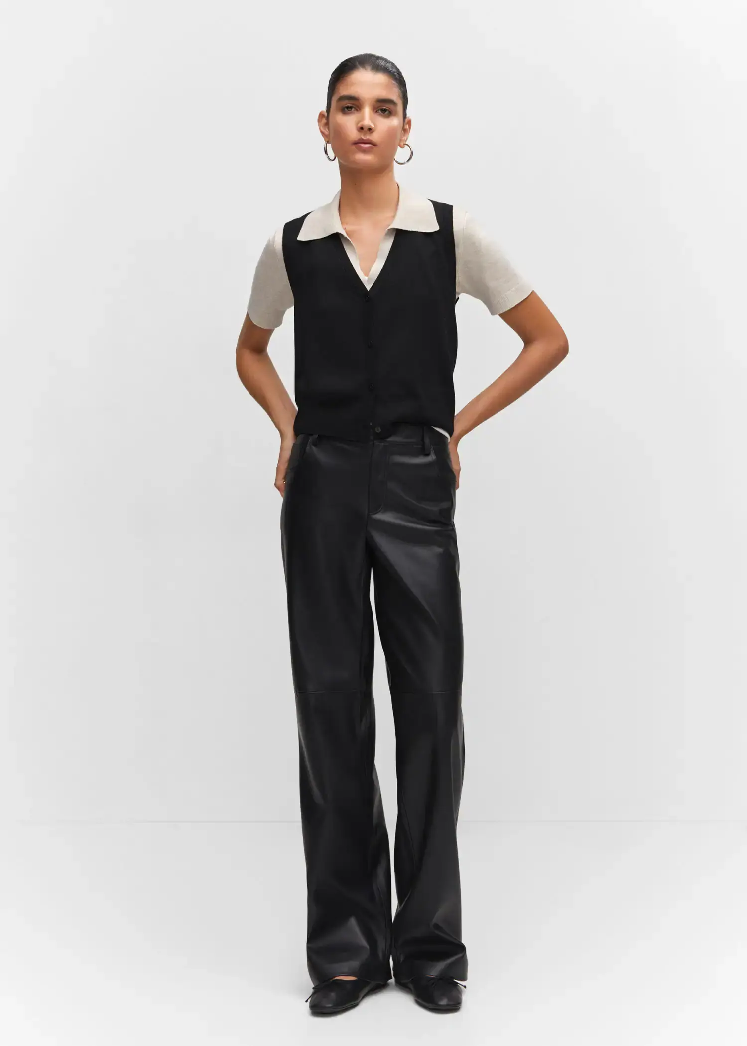 Mango Mid-rise leather effect trousers. 3