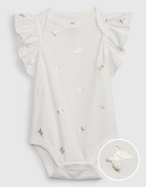Gap Baby 100% Organic Cotton Mix and Match Flutter Sleeve Bodysuit white