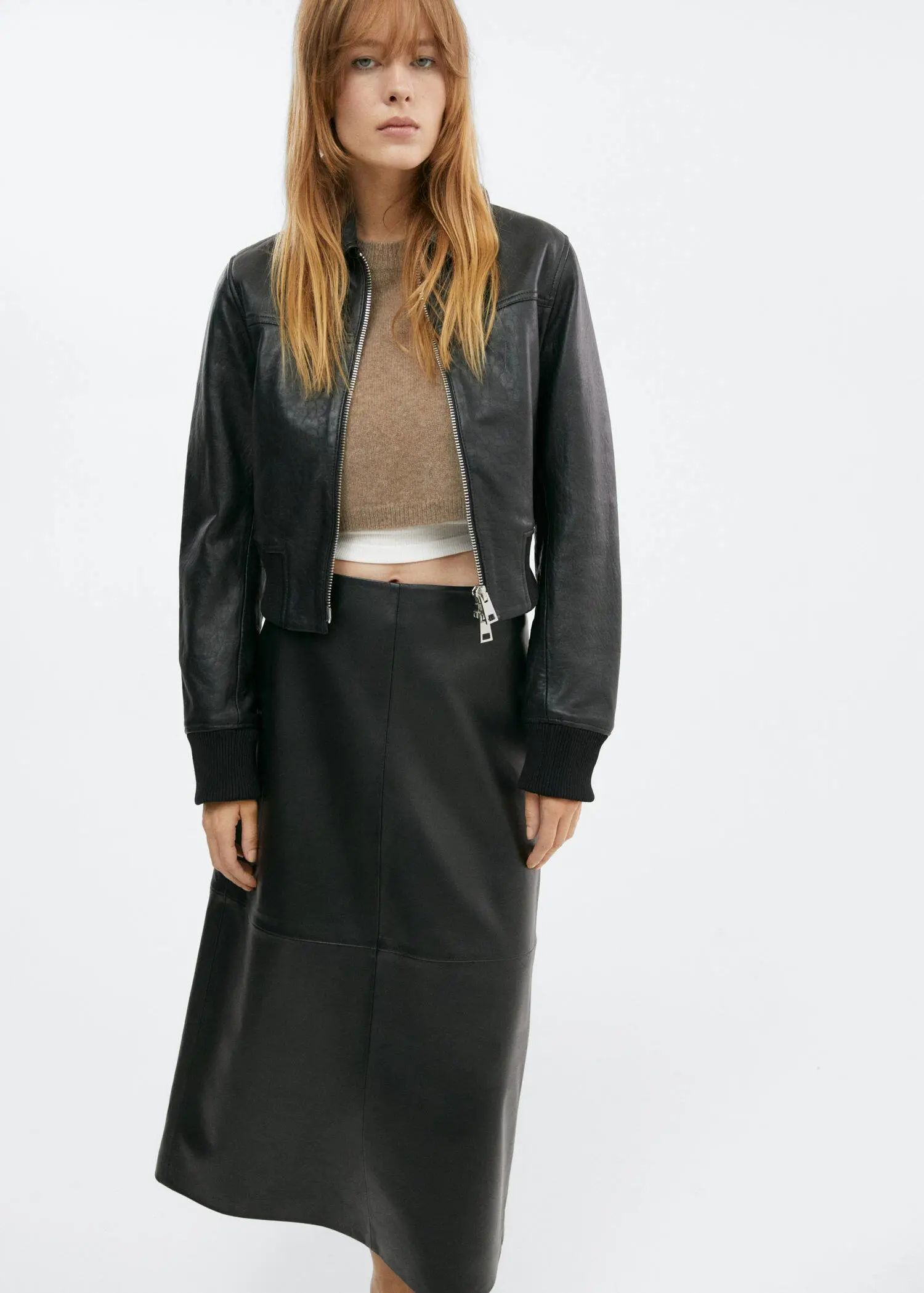 Mango Leather midi skirt. 1